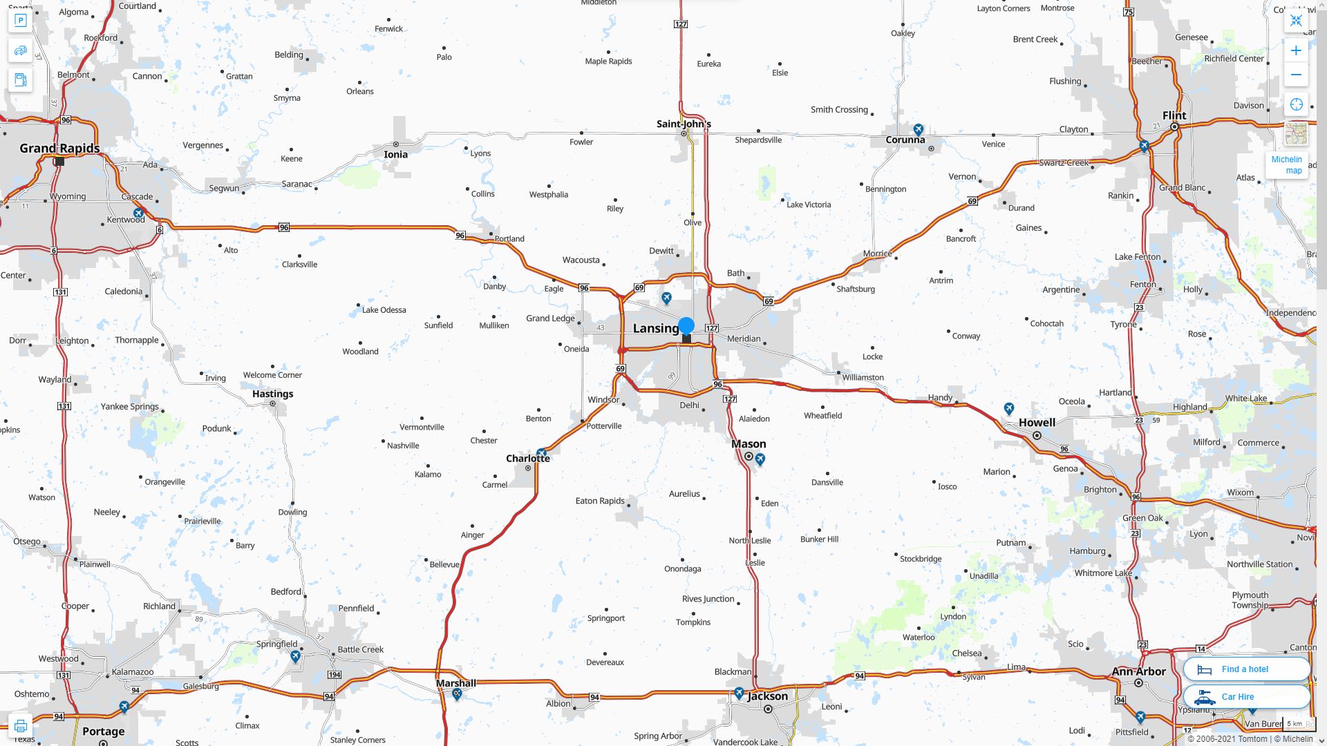 Lansing Michigan Highway and Road Map